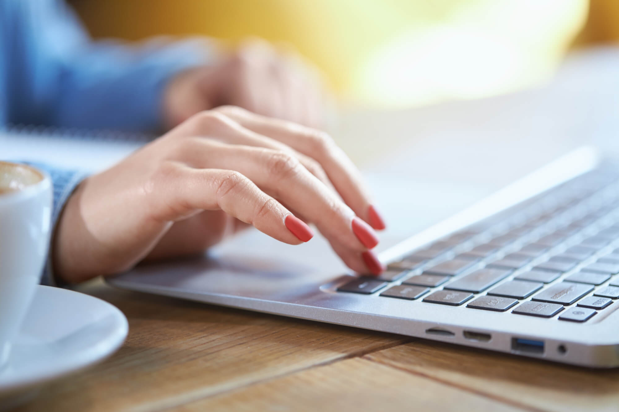 Business Woman Hand Typing On Laptop Keyboard.